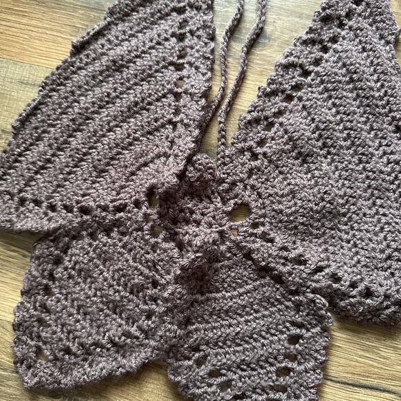 Handmade Crochet Brown Cotton Butterfly Top - Picture 2 of 2